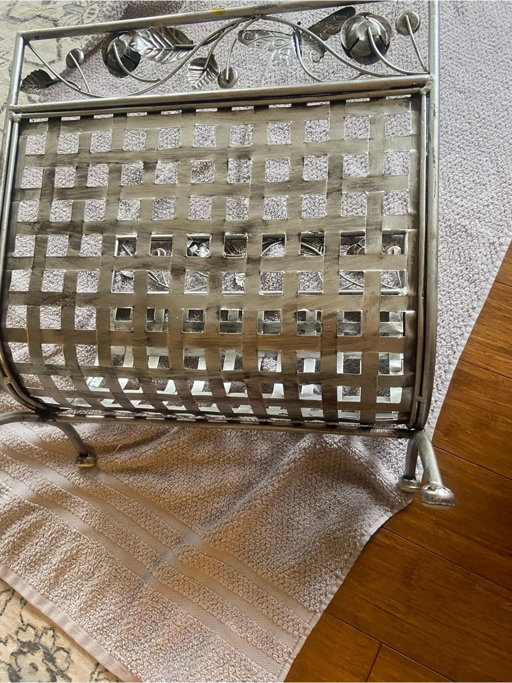 Metal Decorative Two-Tier Mail & Magazine Holder - Silver with Gold Accents